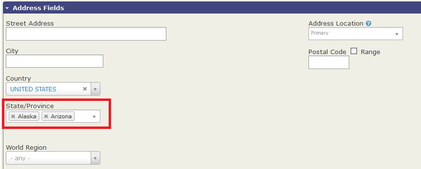 Screen shot of combining search criteria