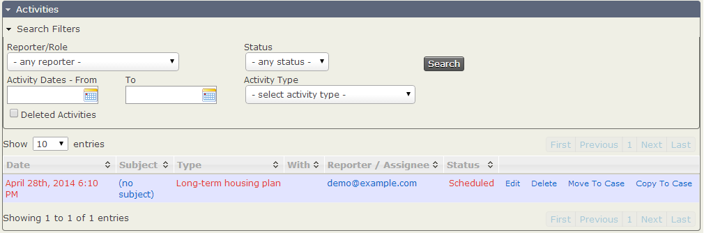 List of search reslults.