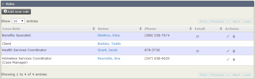List of case roles with the button 'add new role' on top.